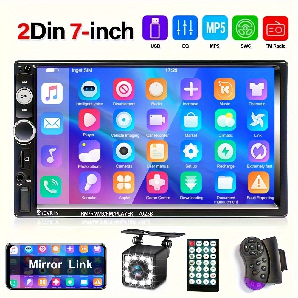 7″ 2DIN Car Stereo Radio Touch Screen USB MP5 Player Mirror Link carplay + Cam+