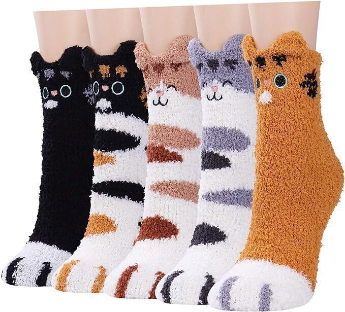 1/5 Pairs Cat Claws Socks Winter Warm Soft Fluffy Bed Lounge Slipper Floor Socks - Picture 19 of 24