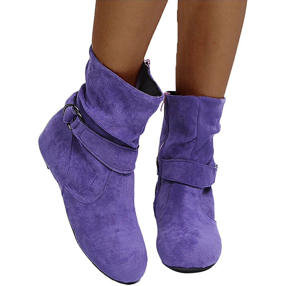 Women's Zipper Flat Ankle Boots Low Heel Black Winter Snow School Work - Picture 20 of 23