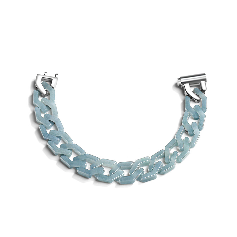 Men’s Natural A-Grade Jade Blue Water Long Diamond Cuban Chain Bracelet Necklace