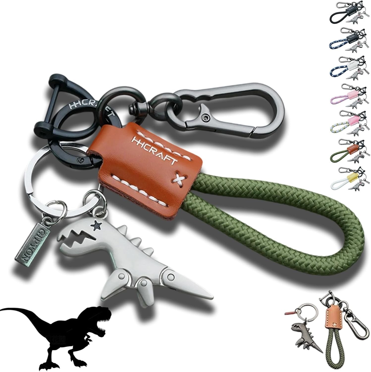 Weseecase Llavero Dinosaurio Dije Emparejado con un Llavero Pulsera Tejido a Mano - Imagen 9 de 22