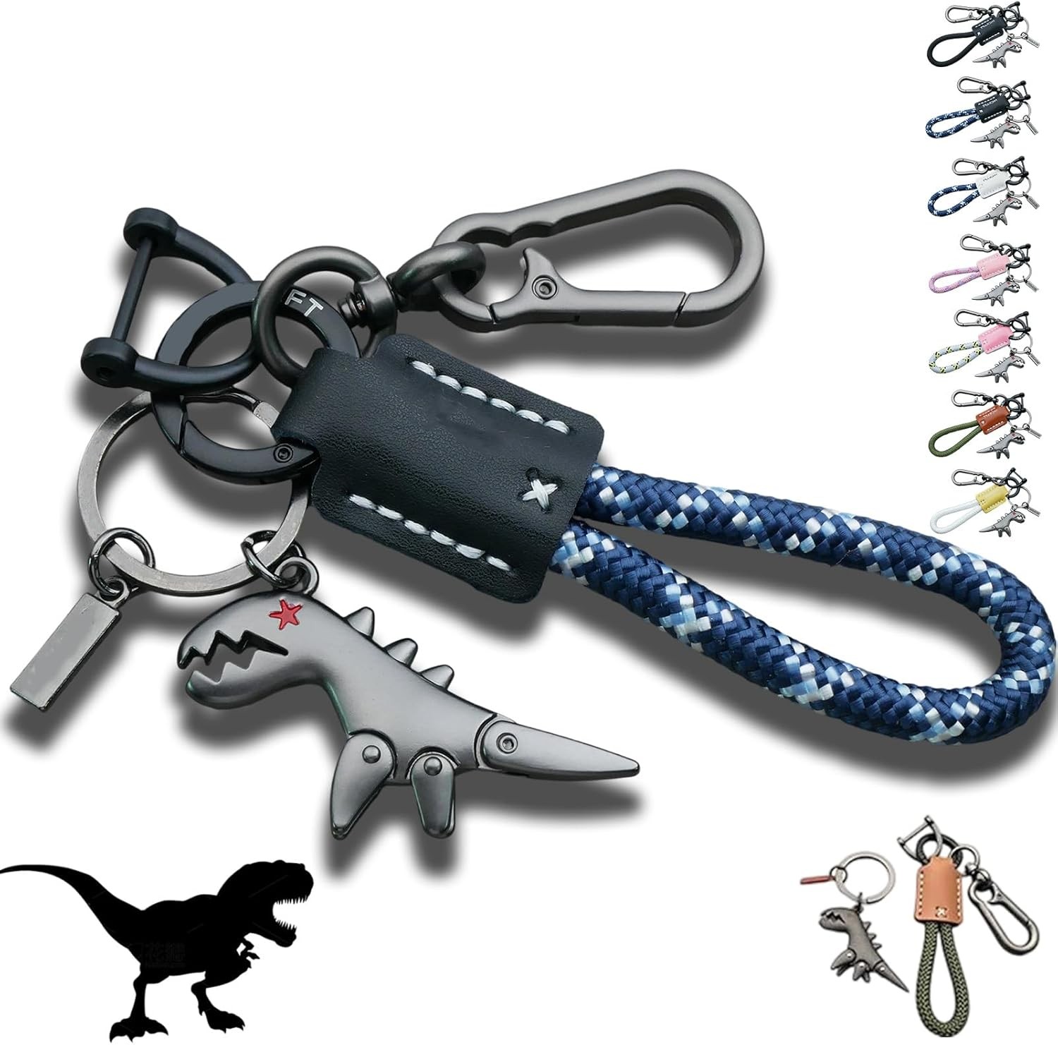 Weseecase Llavero Dinosaurio Dije Emparejado con un Llavero Pulsera Tejido a Mano - Imagen 10 de 22