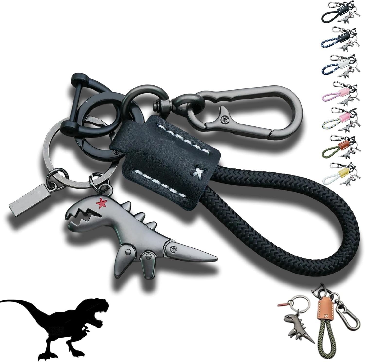 Weseecase Llavero Dinosaurio Dije Emparejado con un Llavero Pulsera Tejido a Mano - Imagen 11 de 22