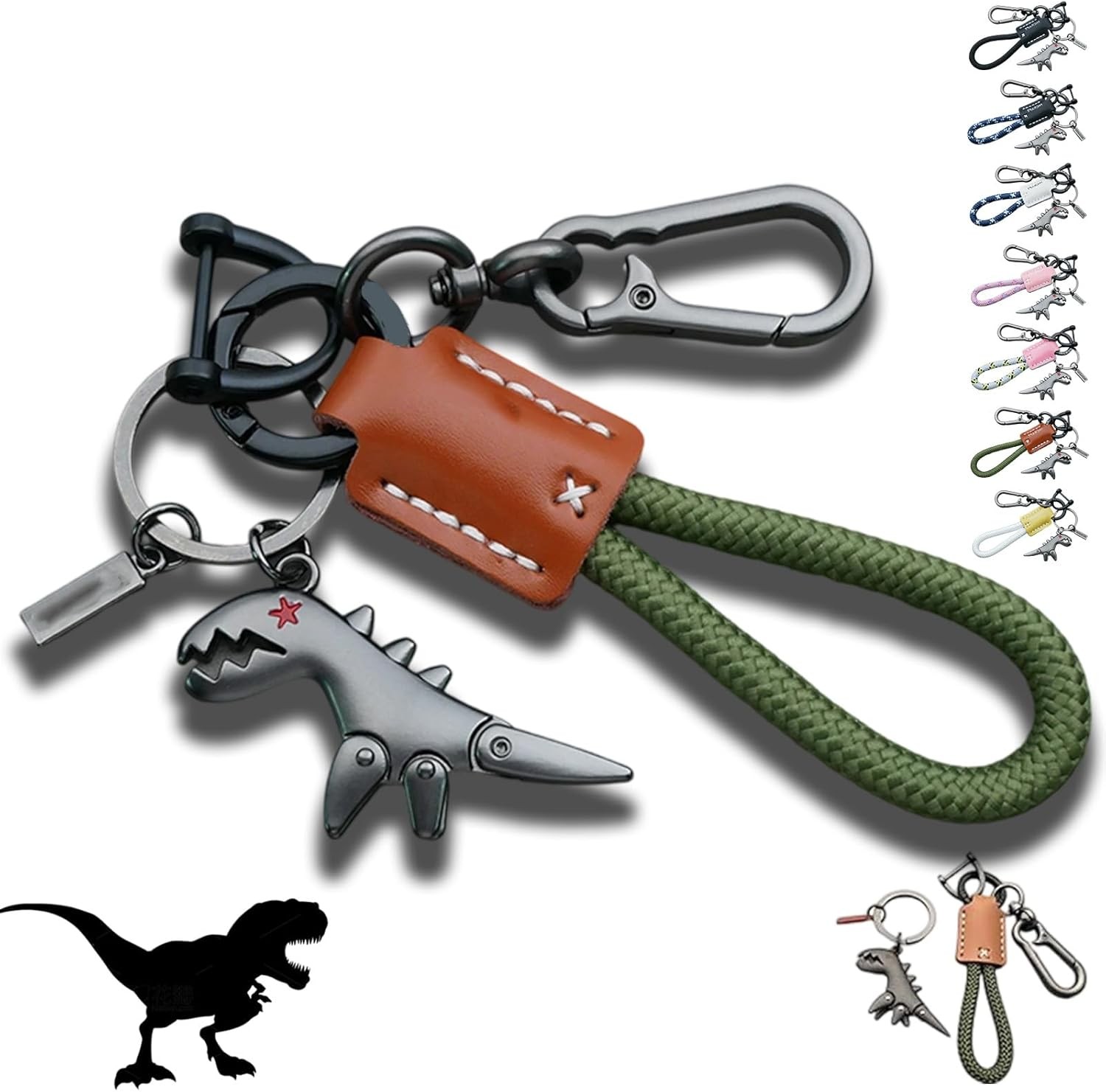 Weseecase Llavero Dinosaurio Dije Emparejado con un Llavero Pulsera Tejido a Mano - Imagen 12 de 22