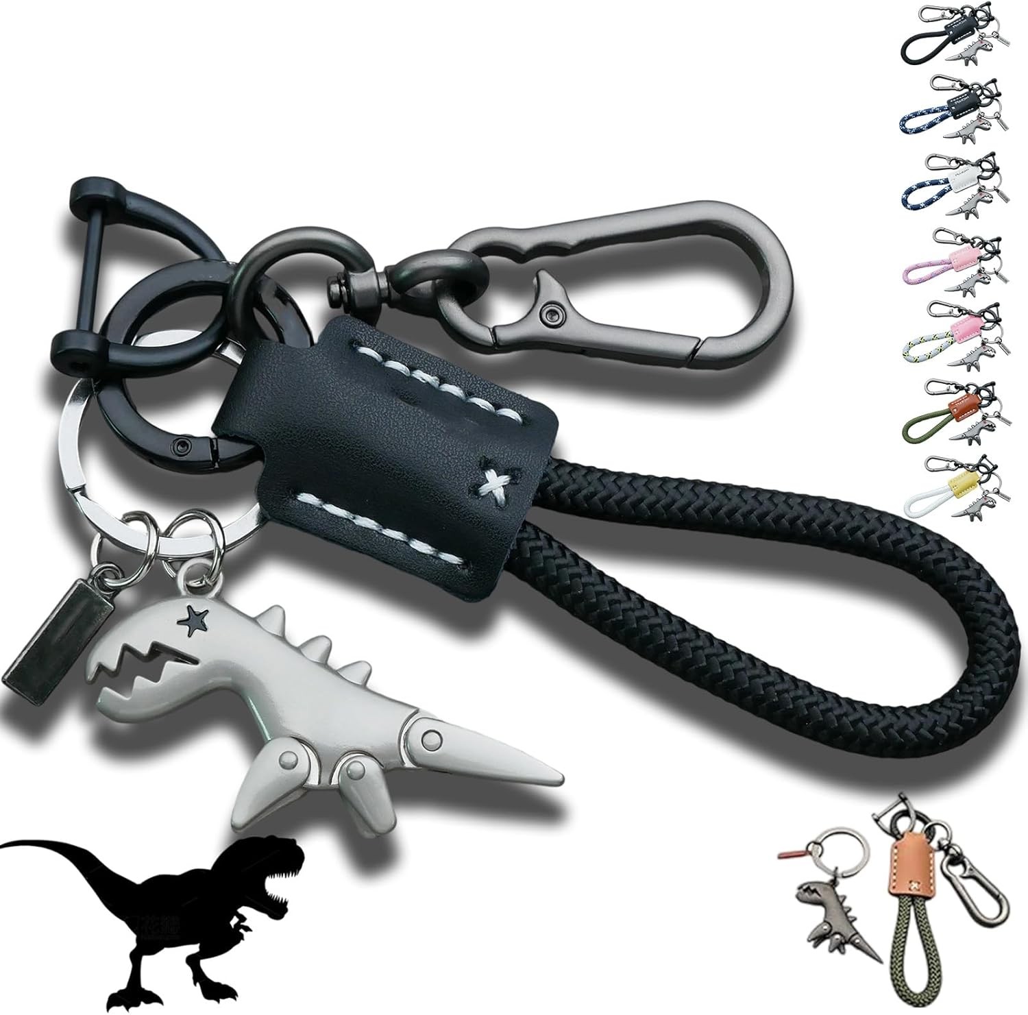 Weseecase Llavero Dinosaurio Dije Emparejado con un Llavero Pulsera Tejido a Mano - Imagen 13 de 22