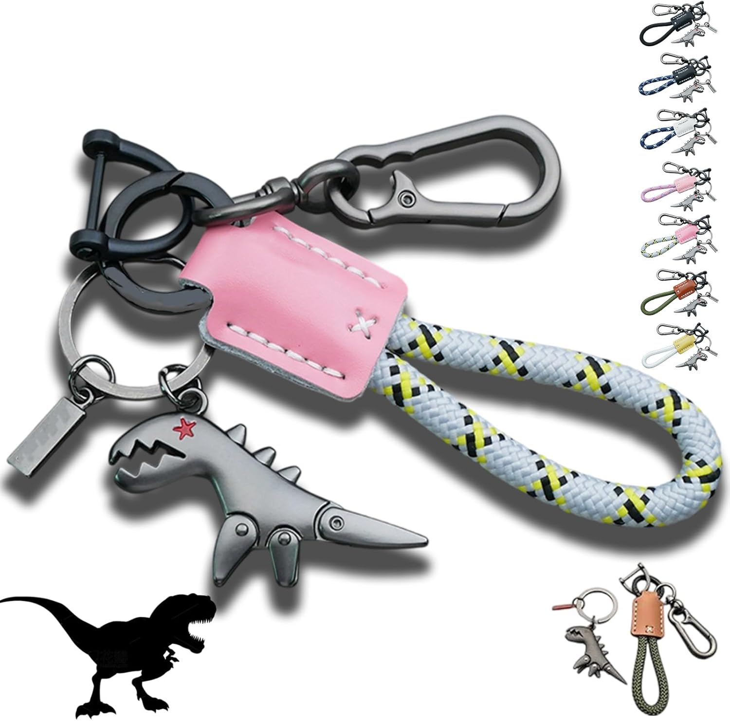 Weseecase Llavero Dinosaurio Dije Emparejado con un Llavero Pulsera Tejido a Mano - Imagen 14 de 22