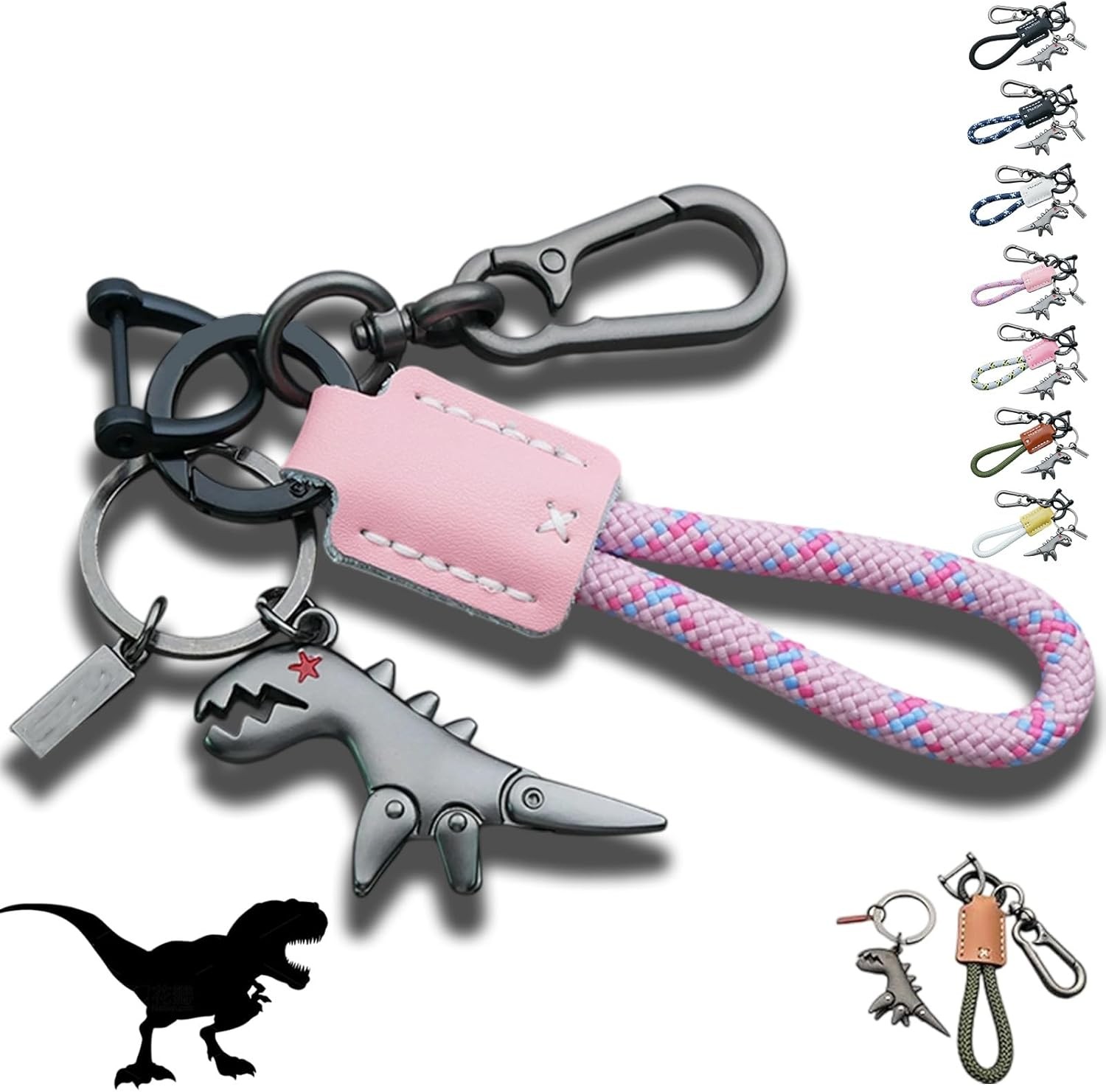 Weseecase Llavero Dinosaurio Dije Emparejado con un Llavero Pulsera Tejido a Mano - Imagen 15 de 22