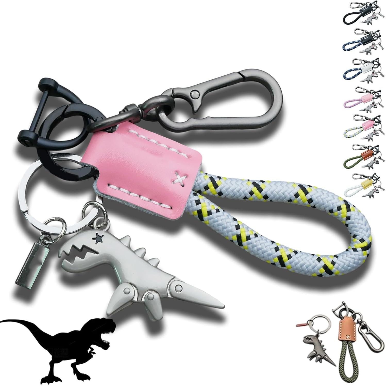 Weseecase Llavero Dinosaurio Dije Emparejado con un Llavero Pulsera Tejido a Mano - Imagen 22 de 22