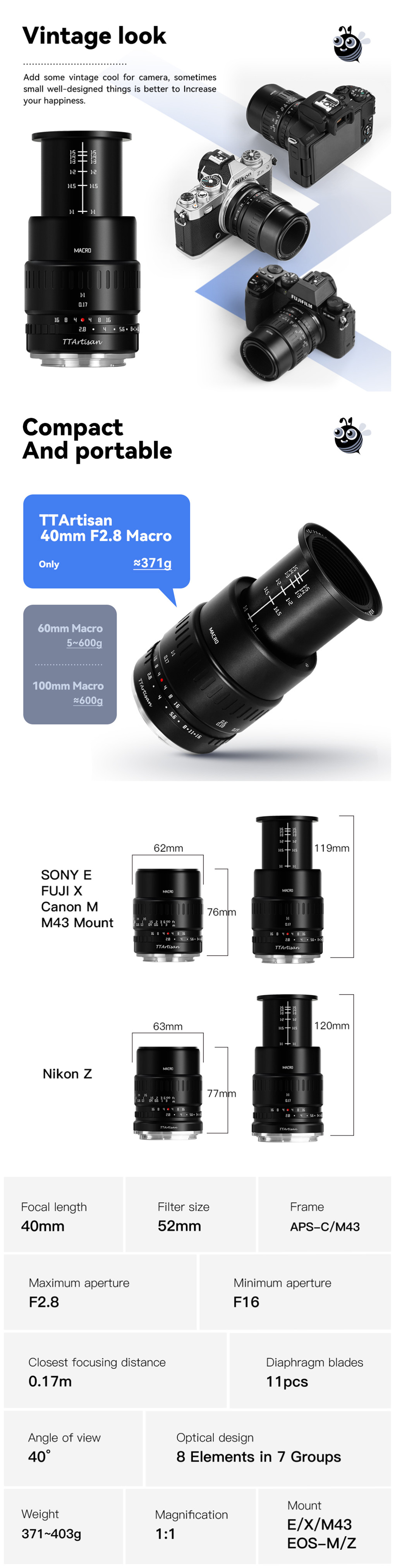 TTartisan 40mm F2.8 Macro Close Up Lens For Micro M4/3 panasonic