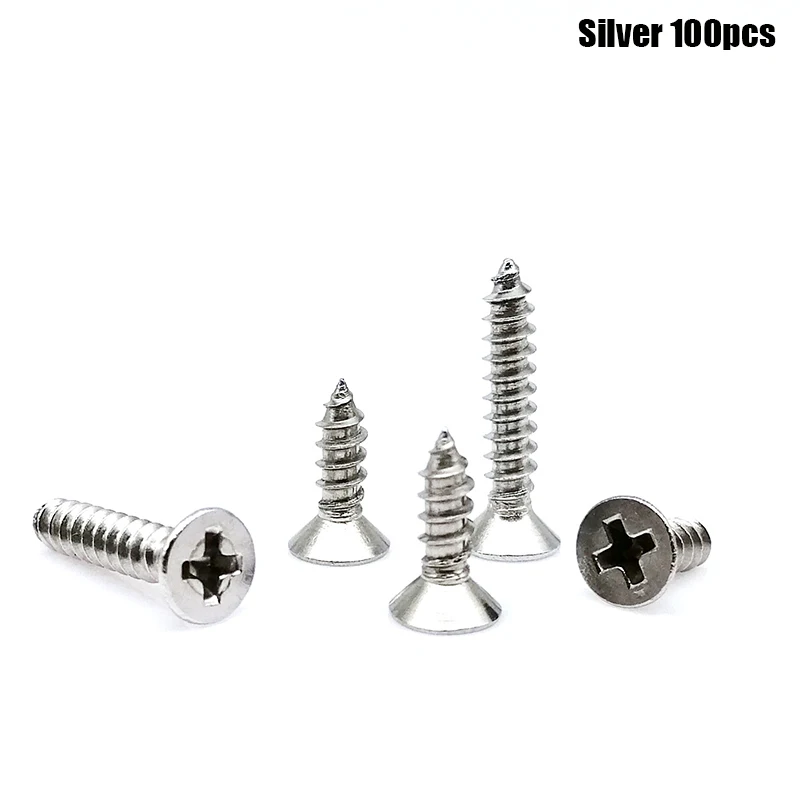 100pcs Mini Micro Cross Phillips Flat Countersunk Head Self Tapping Wood Screw - Picture 15 of 16