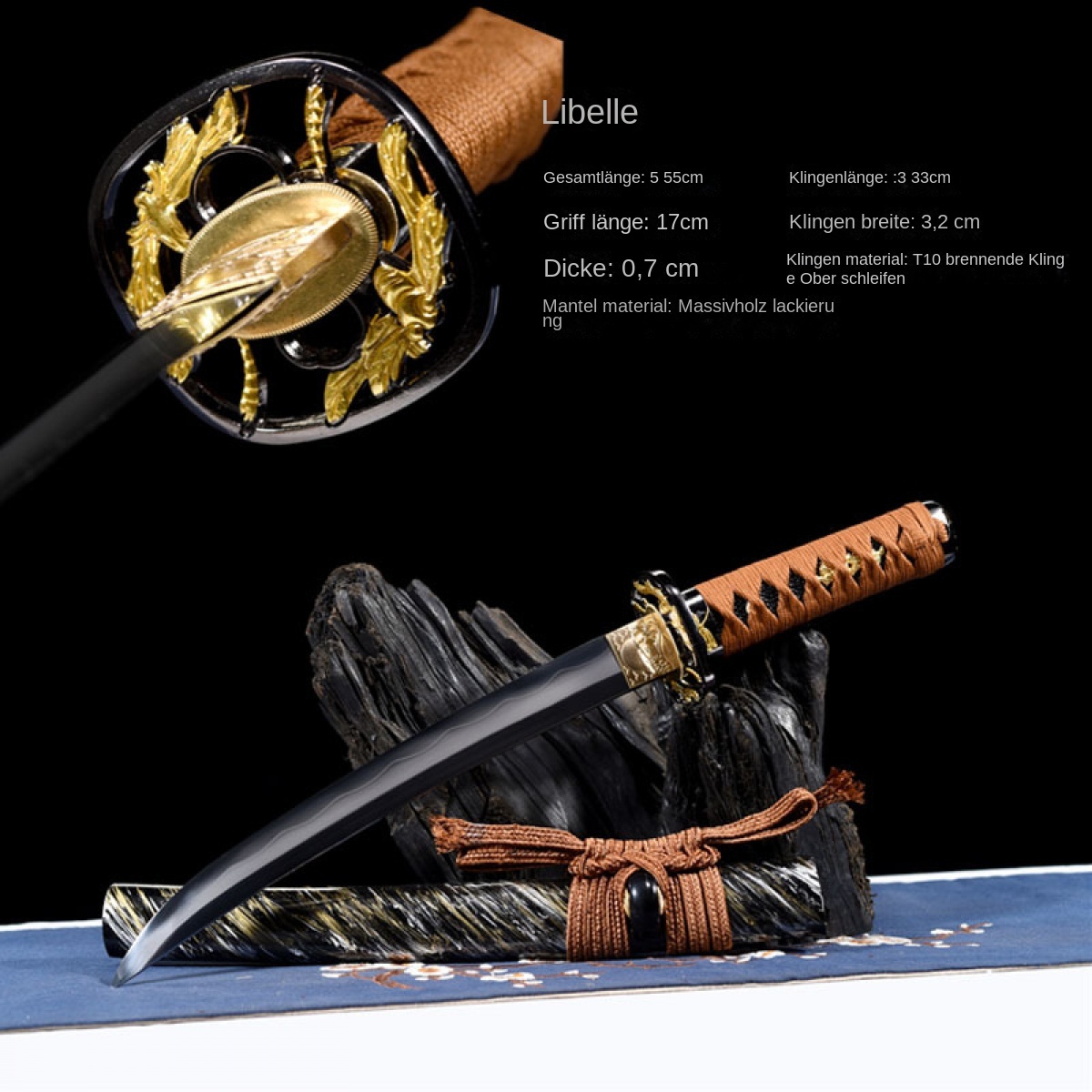 Handgemachtes Japanisches Samurai Schwert Tanto T10 aus Ton gehärtetem Stahl mit - Picture 20 of 23