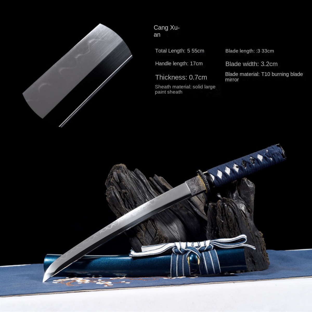 Handgemachtes Japanisches Samurai Schwert Tanto T10 aus Ton gehärtetem Stahl mit - Picture 21 of 23