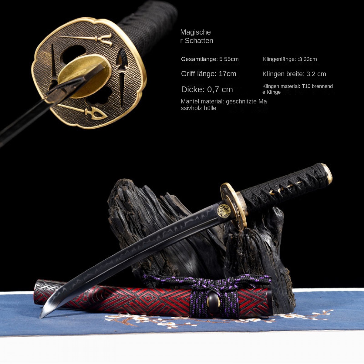 Handgemachtes Japanisches Samurai Schwert Tanto T10 aus Ton gehärtetem Stahl mit - Picture 22 of 23