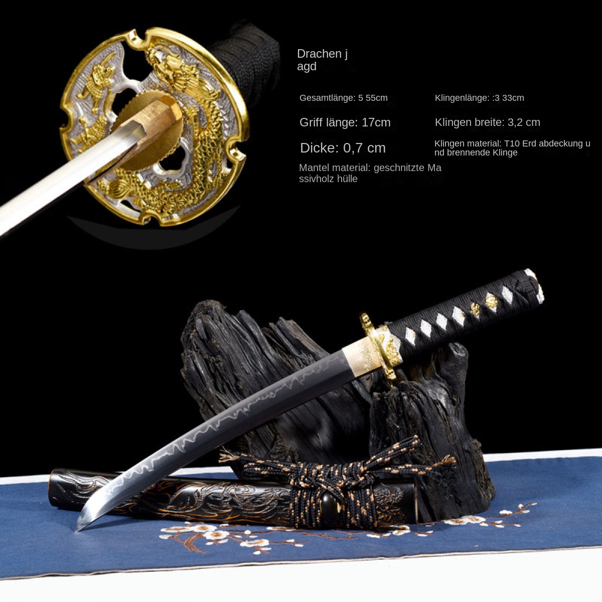 Handgemachtes Japanisches Samurai Schwert Tanto T10 aus Ton gehärtetem Stahl mit - Picture 23 of 23