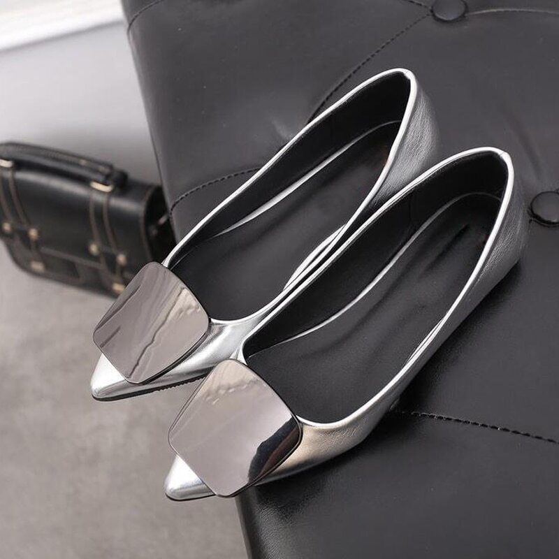 Flat Metal Shoes with Pointed Toe Buckle for Women, Leather Loafers,casual Shoes - Picture 23 of 24