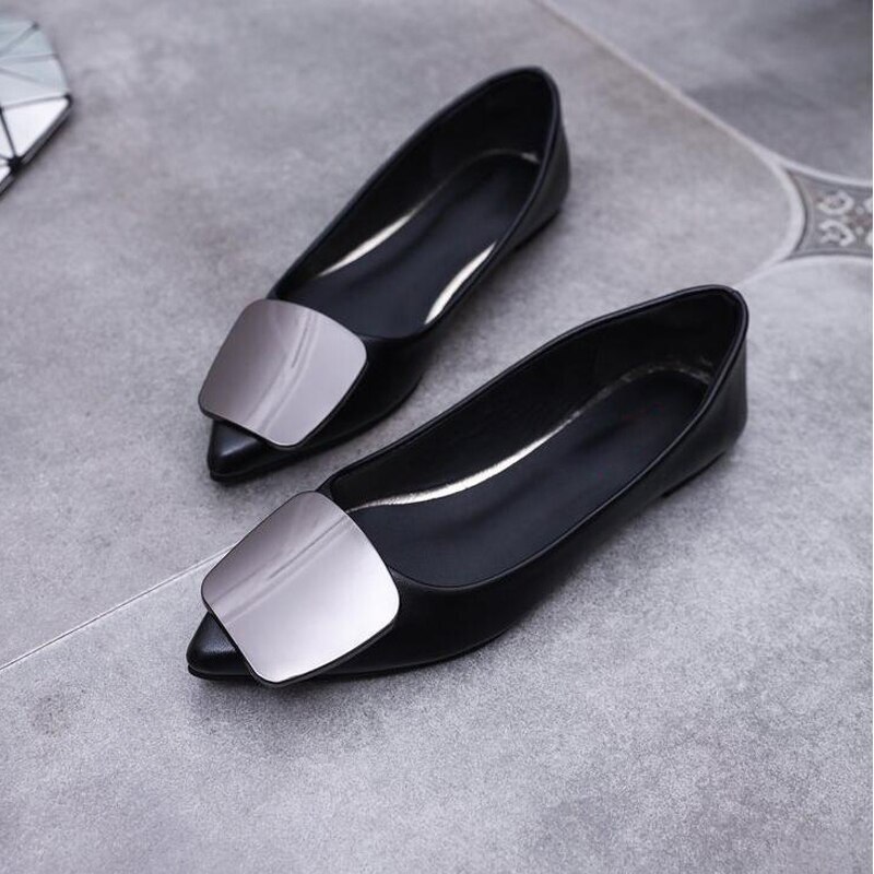Flat Metal Shoes with Pointed Toe Buckle for Women, Leather Loafers,casual Shoes - Picture 22 of 24