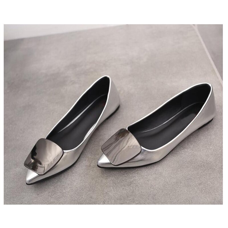 Flat Metal Shoes with Pointed Toe Buckle for Women, Leather Loafers,casual Shoes - Picture 24 of 24