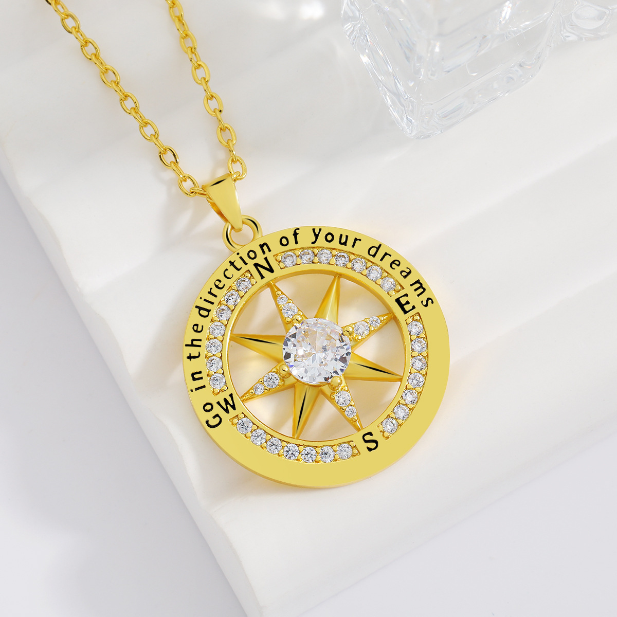 Compass English Pendant Octagonal Star Compass Necklace - Picture 20 of 23
