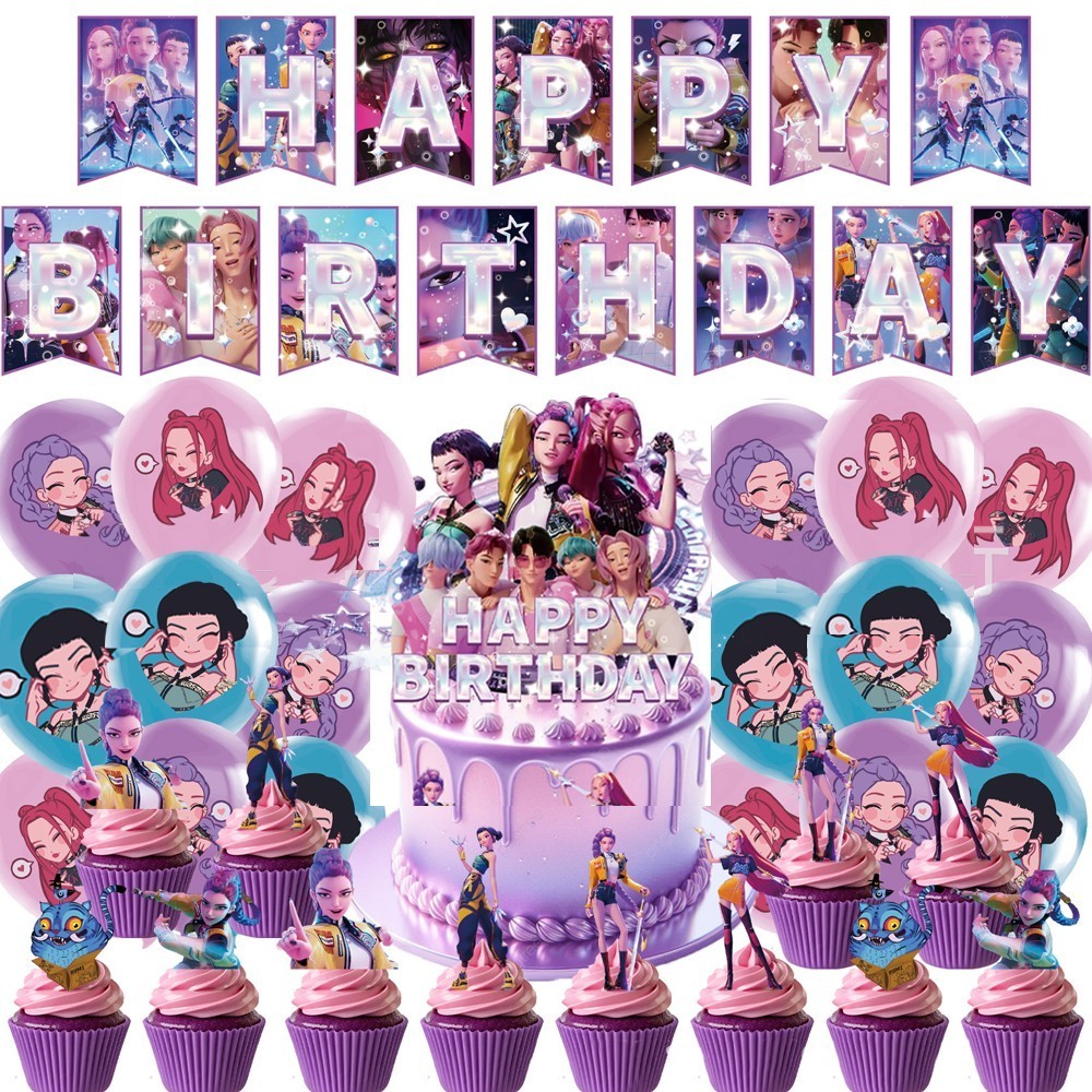 KPop Demon Hunters Birthday Party Supplies Set Flag Banner Cake Toppers Balloons - Picture 14 of 17