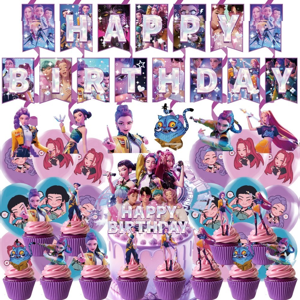 KPop Demon Hunters Birthday Party Supplies Set Flag Banner Cake Toppers Balloons - Picture 15 of 17