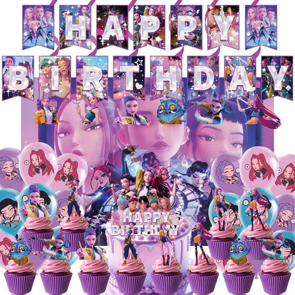 KPop Demon Hunters Birthday Party Supplies Set Flag Banner Cake Toppers Balloons - Picture 17 of 17