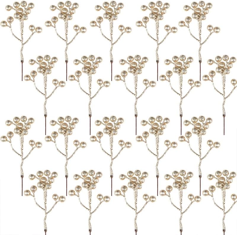 Fangoo 20 Pack 18 cm Champagne Oro Berry Ramita Tallo Artificial Borgoña Berry Pi - Imagen 39 de 66