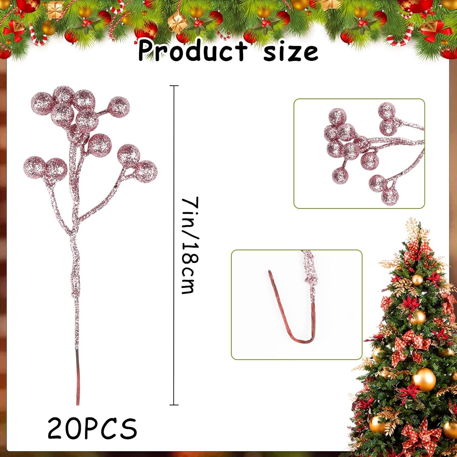 Fangoo 20 Pack 18 cm Champagne Oro Berry Ramita Tallo Artificial Borgoña Berry Pi - Imagen 59 de 66