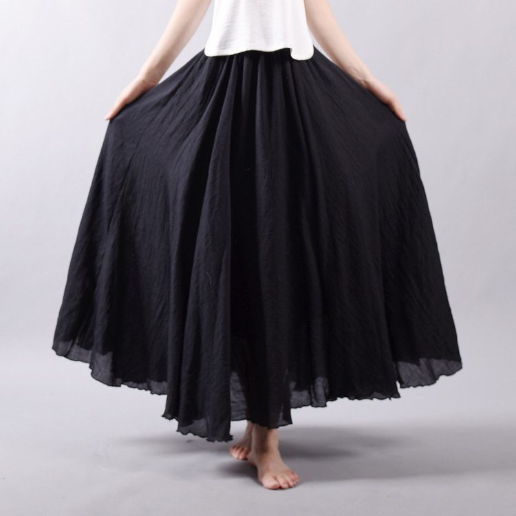 Women's Cotton Linen Solid Midi Skirt Loose Fit Swing Skirt A Line Pleated Skirt - Picture 15 of 31