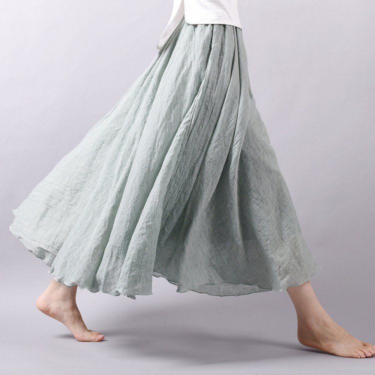 Women's Cotton Linen Solid Midi Skirt Loose Fit Swing Skirt A Line Pleated Skirt - Picture 16 of 31