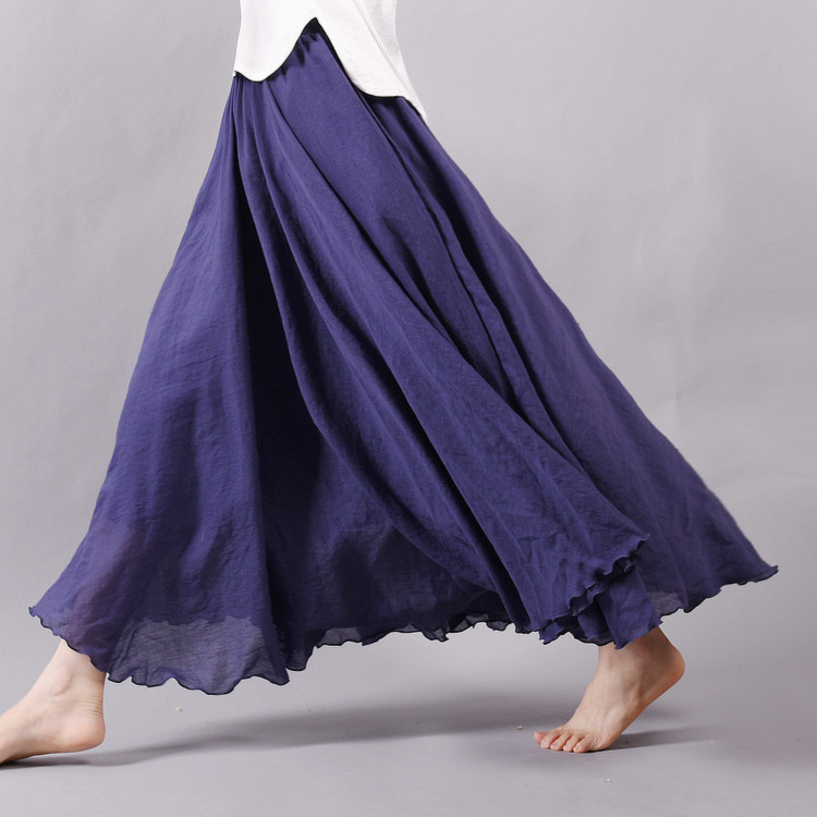 Women's Cotton Linen Solid Midi Skirt Loose Fit Swing Skirt A Line Pleated Skirt - Picture 17 of 31