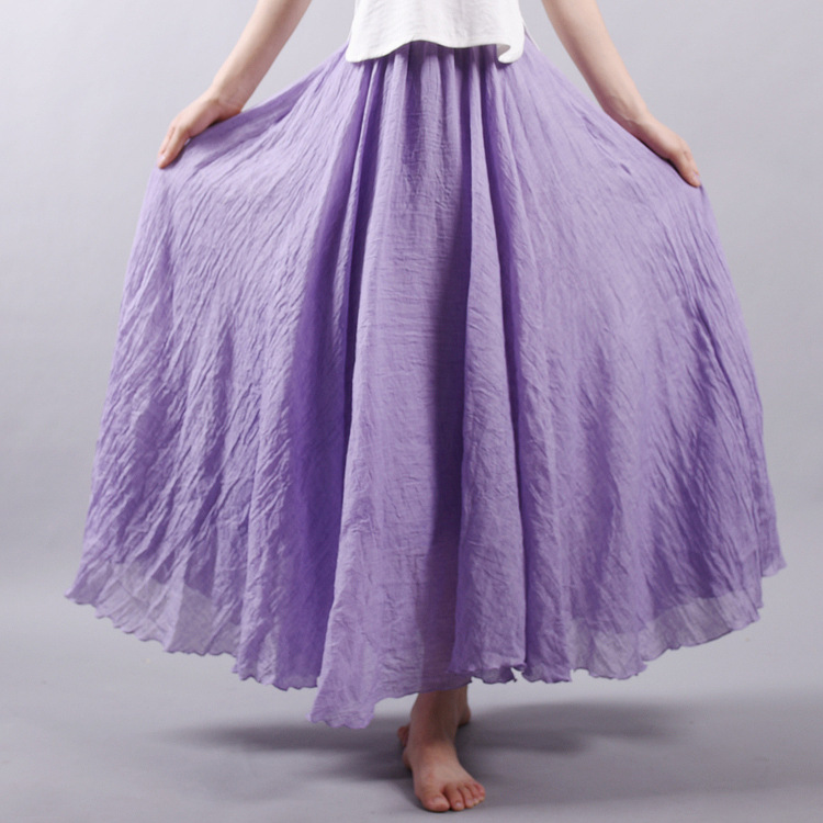 Women's Cotton Linen Solid Midi Skirt Loose Fit Swing Skirt A Line Pleated Skirt - Picture 18 of 31