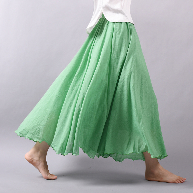 Women's Cotton Linen Solid Midi Skirt Loose Fit Swing Skirt A Line Pleated Skirt - Picture 19 of 31