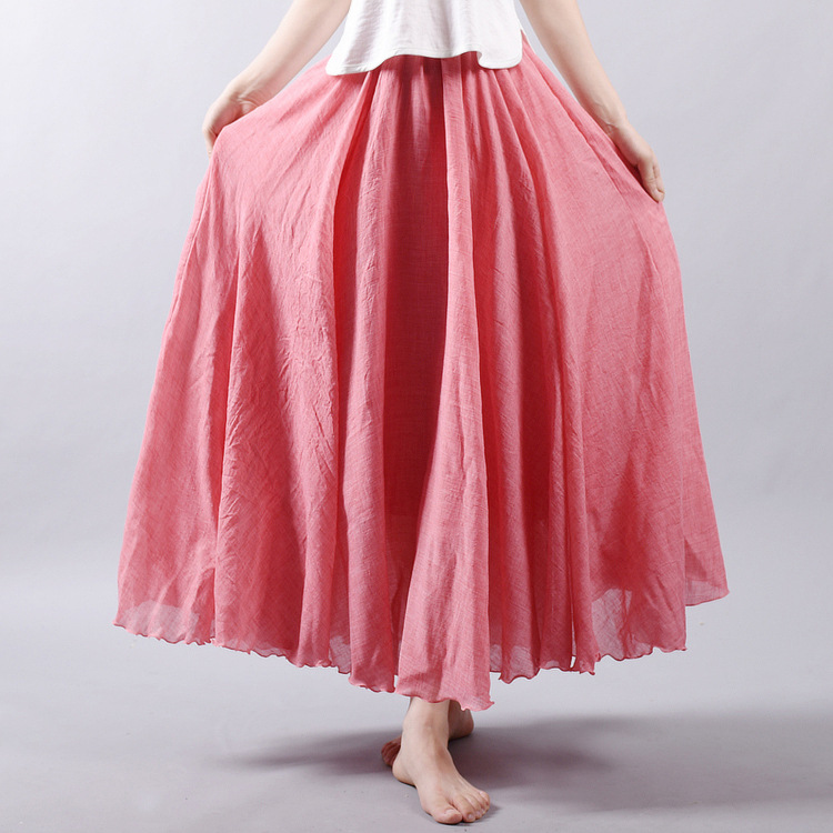 Women's Cotton Linen Solid Midi Skirt Loose Fit Swing Skirt A Line Pleated Skirt - Picture 20 of 31