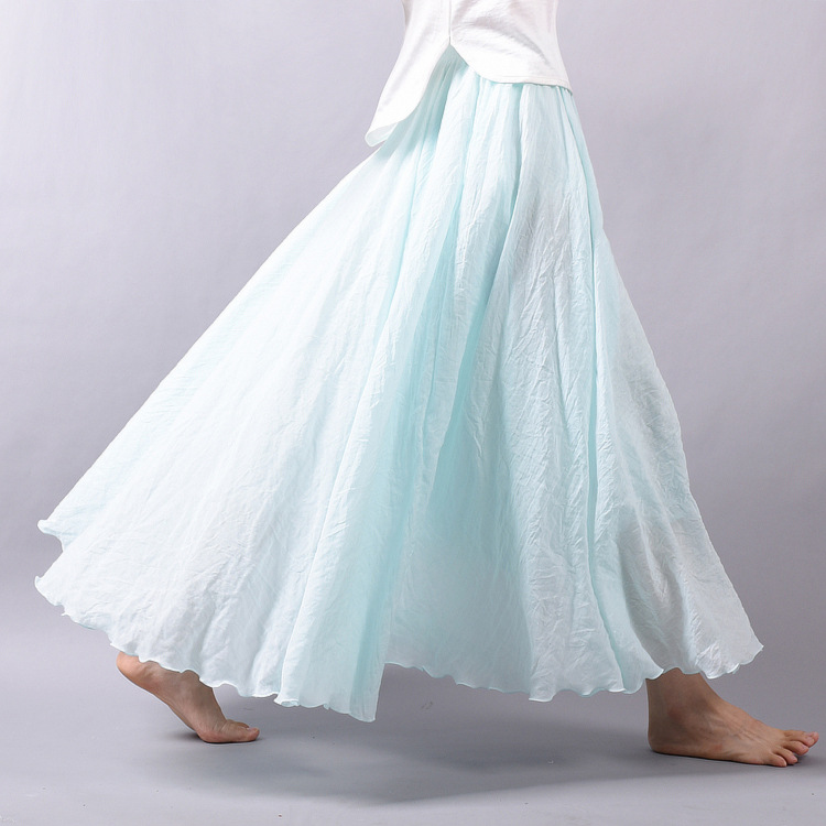 Women's Cotton Linen Solid Midi Skirt Loose Fit Swing Skirt A Line Pleated Skirt - Picture 21 of 31