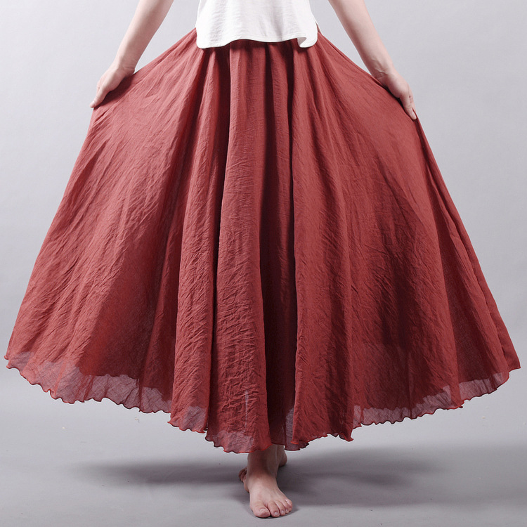 Women's Cotton Linen Solid Midi Skirt Loose Fit Swing Skirt A Line Pleated Skirt - Picture 23 of 31