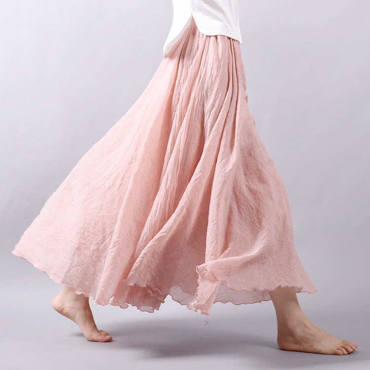 Women's Cotton Linen Solid Midi Skirt Loose Fit Swing Skirt A Line Pleated Skirt - Picture 24 of 31