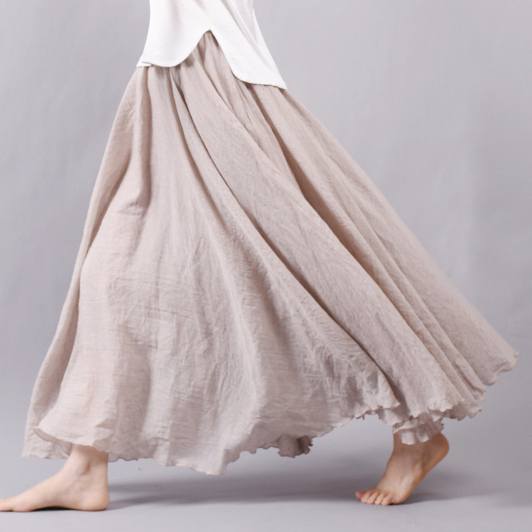 Women's Cotton Linen Solid Midi Skirt Loose Fit Swing Skirt A Line Pleated Skirt - Picture 25 of 31