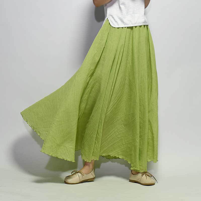 Women's Cotton Linen Solid Midi Skirt Loose Fit Swing Skirt A Line Pleated Skirt - Picture 26 of 31