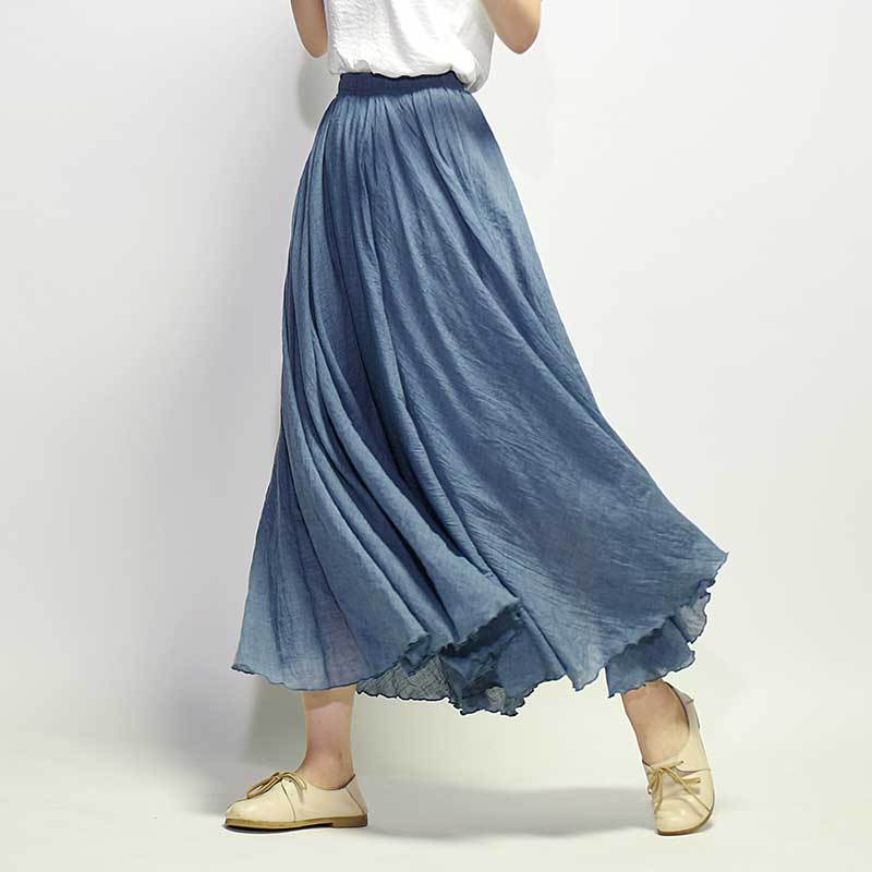 Women's Cotton Linen Solid Midi Skirt Loose Fit Swing Skirt A Line Pleated Skirt - Picture 28 of 31