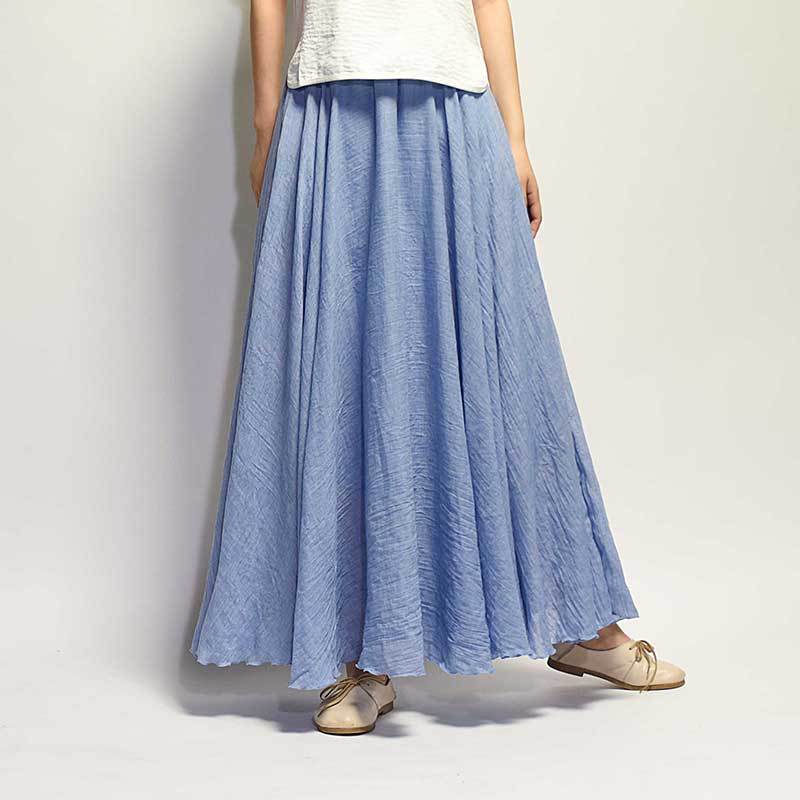Women's Cotton Linen Solid Midi Skirt Loose Fit Swing Skirt A Line Pleated Skirt - Picture 29 of 31