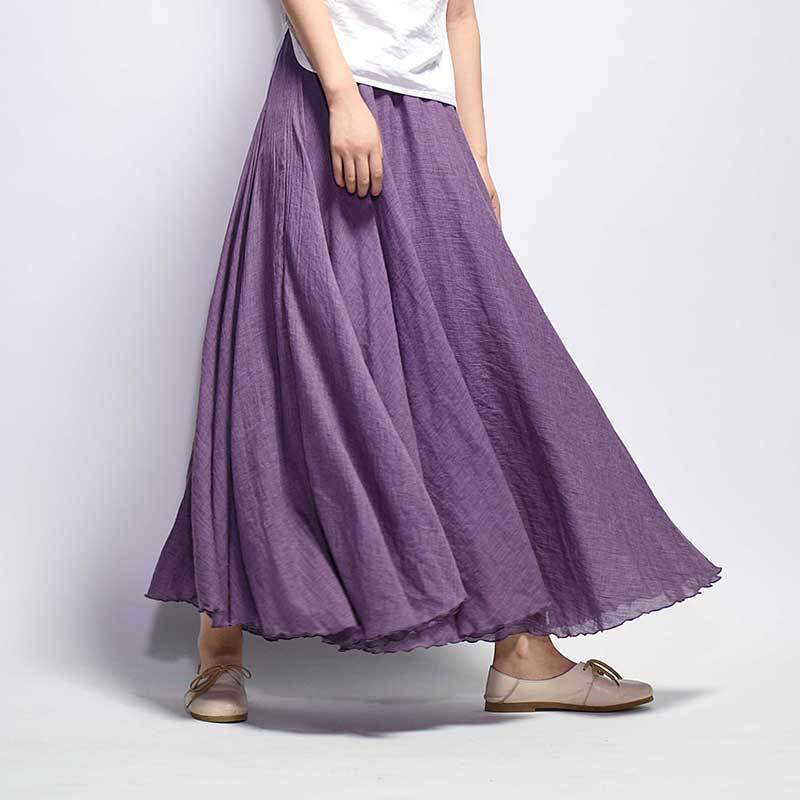 Women's Cotton Linen Solid Midi Skirt Loose Fit Swing Skirt A Line Pleated Skirt - Picture 30 of 31