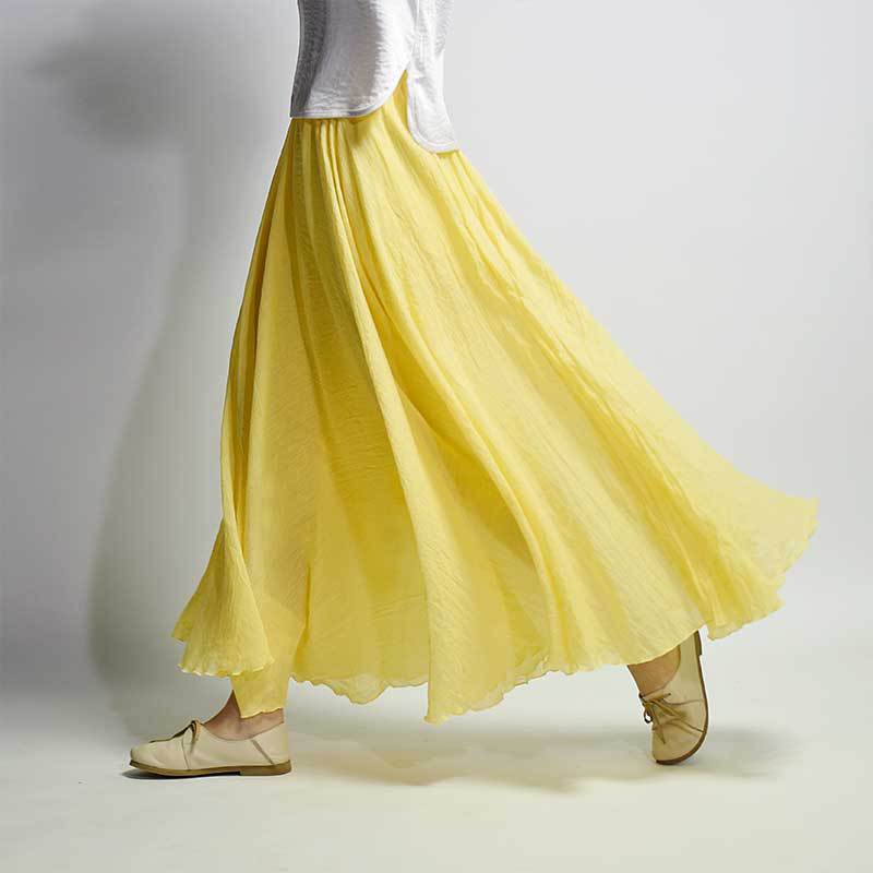 Women's Cotton Linen Solid Midi Skirt Loose Fit Swing Skirt A Line Pleated Skirt - Picture 31 of 31