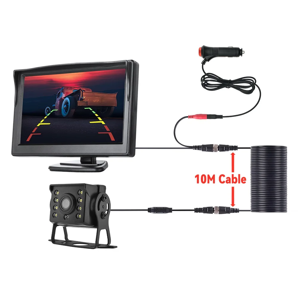 4 Pin 33Ft Truck Motorhome Bus Car Rear View Reversing Camera 5″ Monitor System