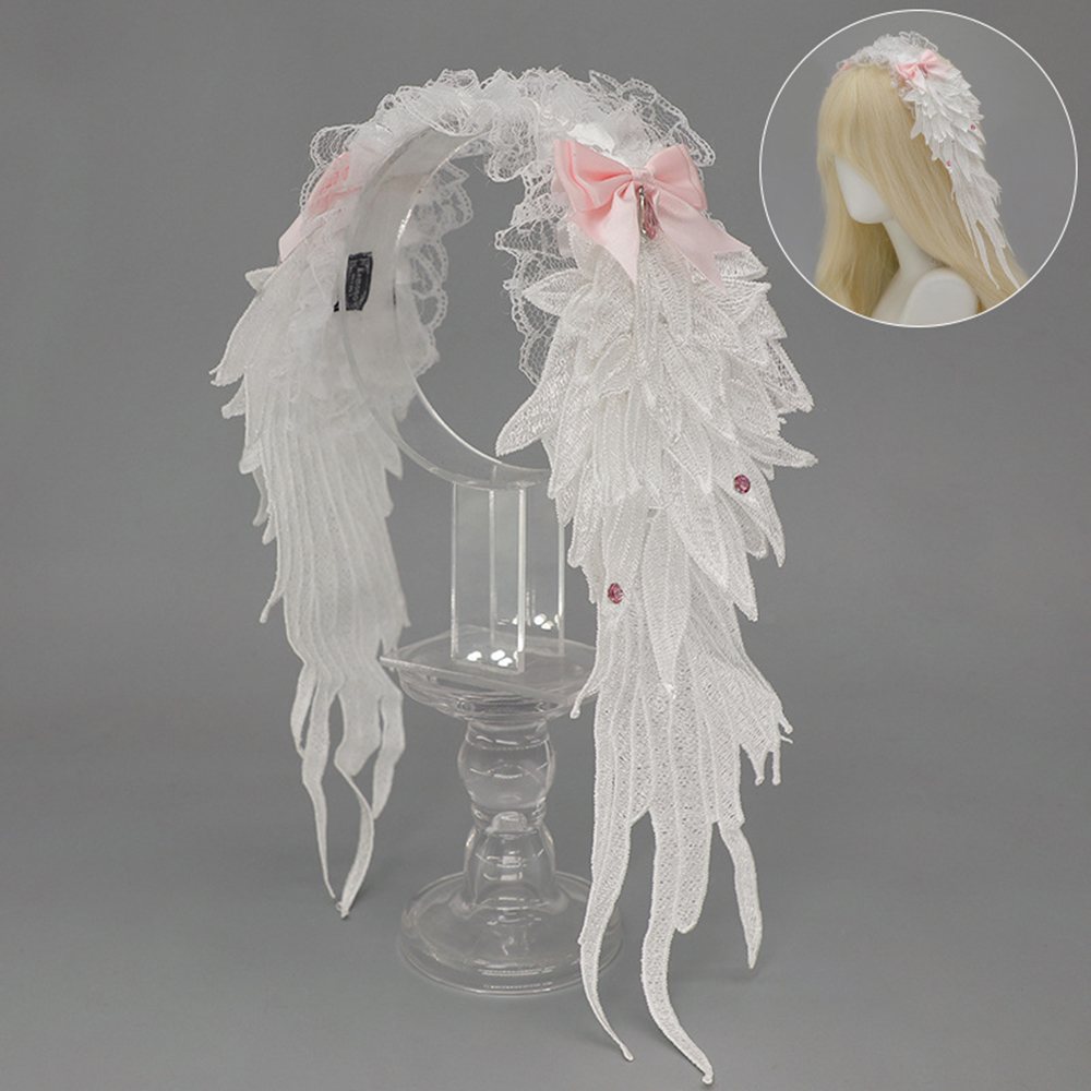 Copricapo in pizzo di cotone con ali d'angelo design per appassionati di moda gotica - Foto 25 di 30