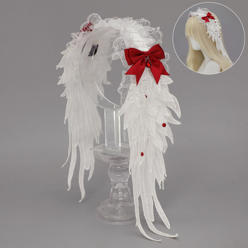 Copricapo in pizzo di cotone con ali d'angelo design per appassionati di moda gotica - Foto 26 di 30