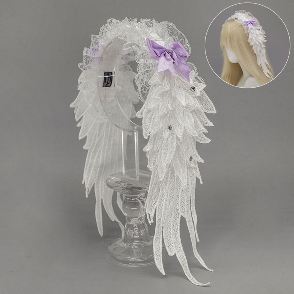 Copricapo in pizzo di cotone con ali d'angelo design per appassionati di moda gotica - Foto 27 di 30