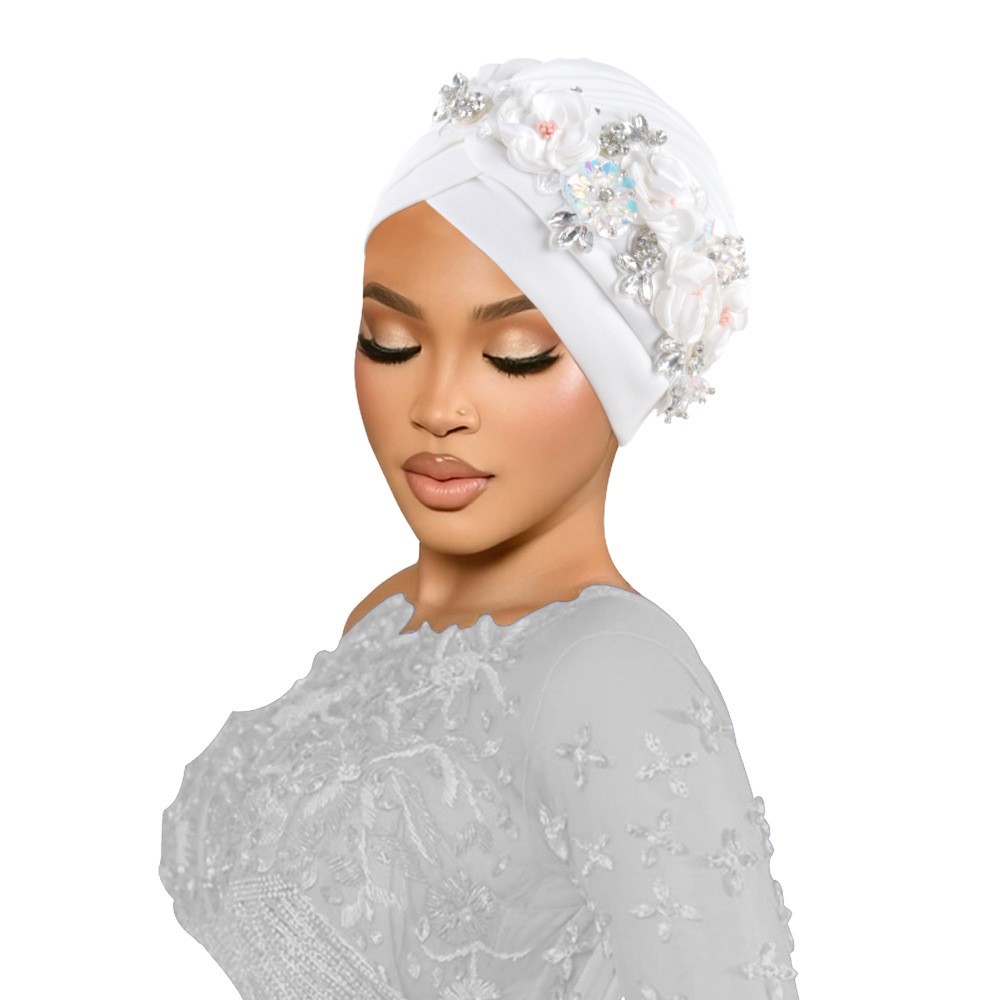 Africa Women Head Wraps Turban Cap Flower Hot Drill Solid Color Bonnet Auto Gele - Picture 20 of 36