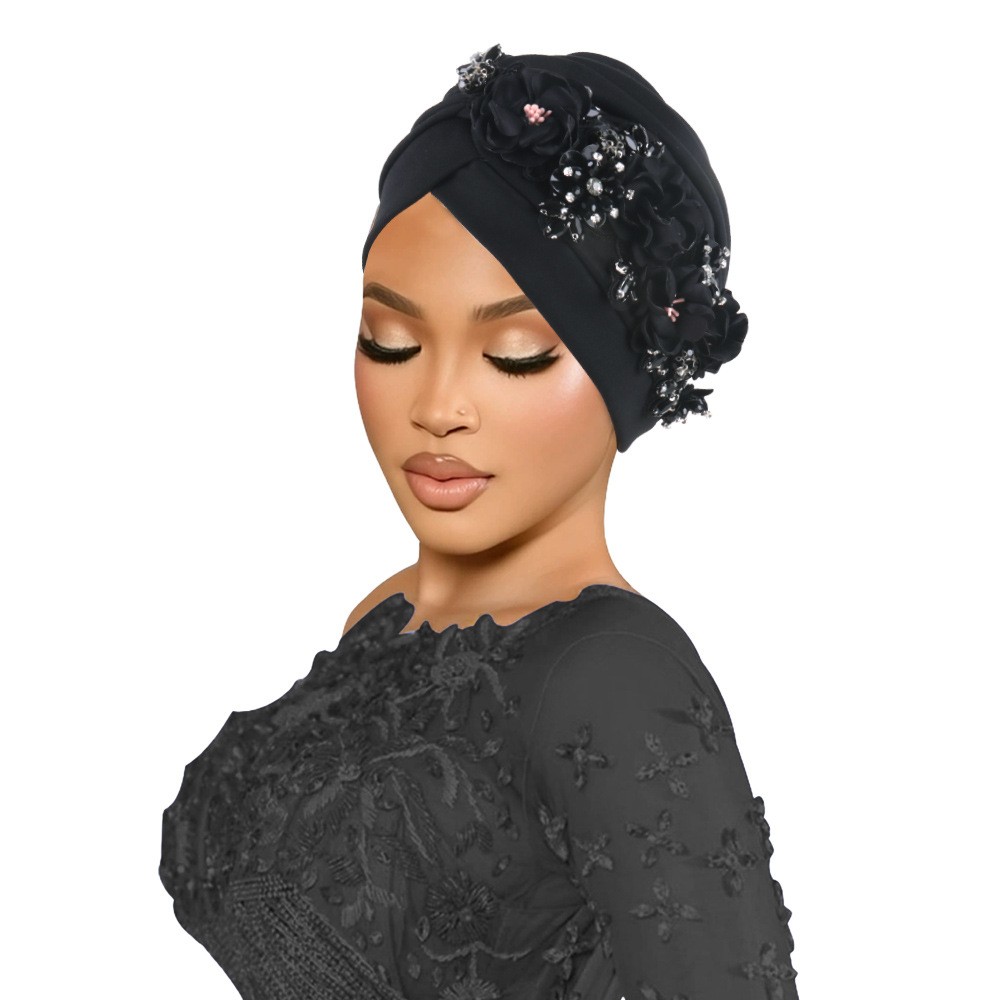 Africa Women Head Wraps Turban Cap Flower Hot Drill Solid Color Bonnet Auto Gele - Picture 22 of 36