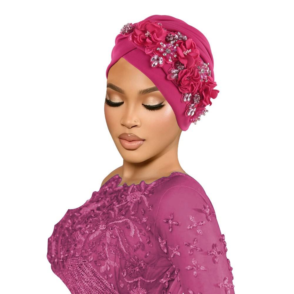 Africa Women Head Wraps Turban Cap Flower Hot Drill Solid Color Bonnet Auto Gele - Picture 28 of 36