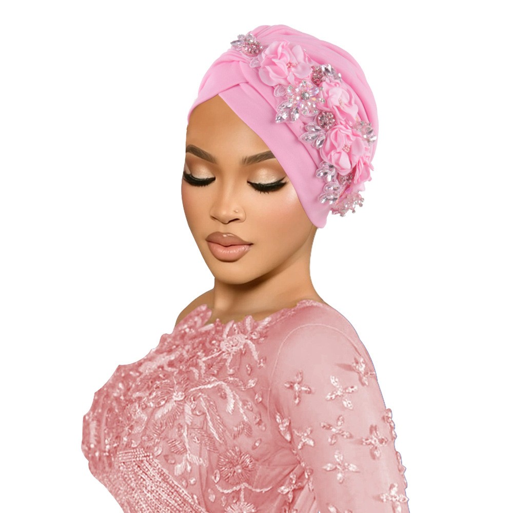Africa Women Head Wraps Turban Cap Flower Hot Drill Solid Color Bonnet Auto Gele - Picture 30 of 36